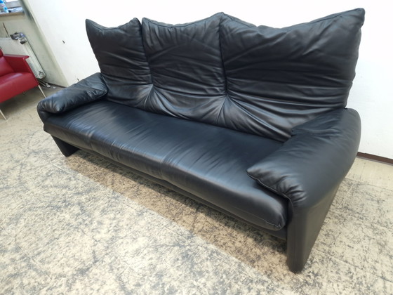 Image 1 of Cassina Maralunga three-seater designer sofa leather sofa couch Magistretti