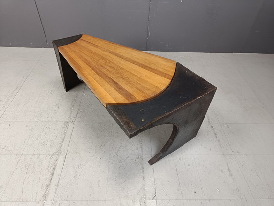 Image 1 of Tavolino brutalista in acciaio e legno, anni '70 