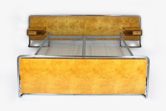 Image 1 of Rudolf Vichr Chromed Tubular Steel Bed With Nightstands