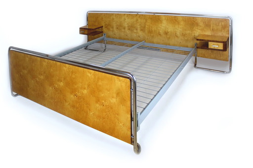 Rudolf Vichr Chromed Tubular Steel Bed With Nightstands