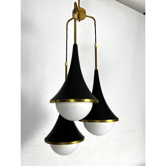 Image 1 of Vintage pendant lamp in brass and opaline glass for Stilnovo, Italy 1950