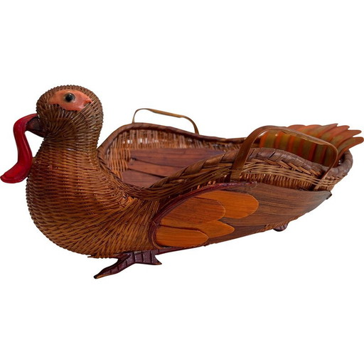Pavo de bolsillo de ratán vintage, Francia, 1950