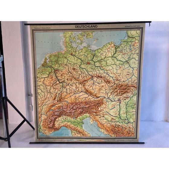 Image 1 of Vintage school map of Central Europe in paper on linen for Westermann Braunschweig, 1960