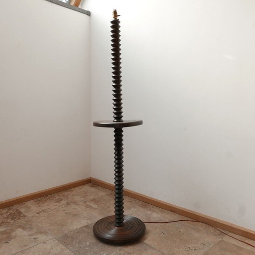 Vintage turned wood Art Deco floor lamp, France 1940