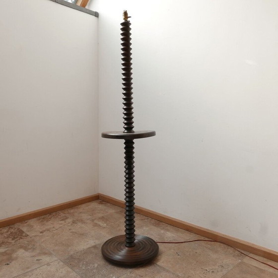 Image 1 of Vintage turned wood Art Deco floor lamp, France 1940