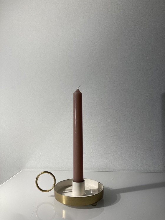 Image 1 of Modern Candlestick In Cream And Gold