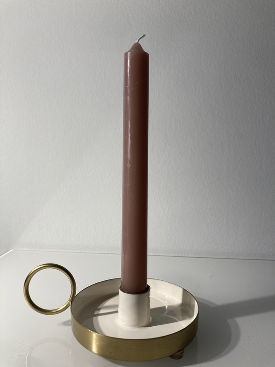 Image 1 of Modern Candlestick In Cream And Gold