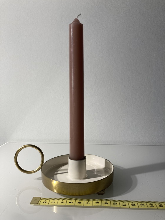 Image 1 of Modern Candlestick In Cream And Gold