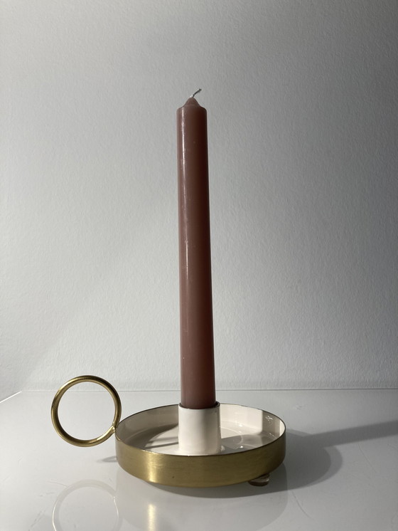 Image 1 of Modern Candlestick In Cream And Gold