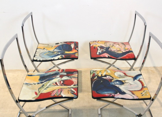 Image 1 of One off Hand painted set of four ‘Luisa’ Dining Chairs by Marcello Cuneo