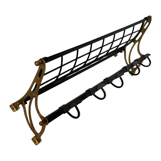 Image 1 of Art Deco - Wall Mounted Coatrack - Brass With Porcelain Detailing