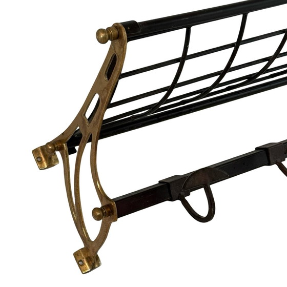 Image 1 of Art Deco - Wall Mounted Coatrack - Brass With Porcelain Detailing