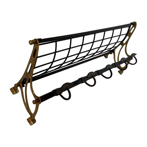 Art Deco - Wall Mounted Coatrack - Brass With Porcelain Detailing