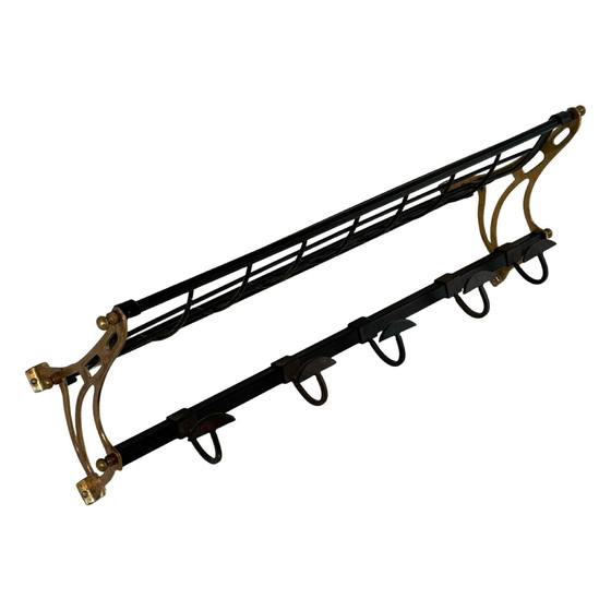 Image 1 of Art Deco - Wall Mounted Coatrack - Brass With Porcelain Detailing