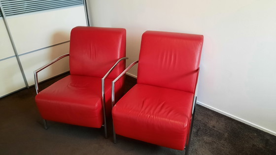 Image 1 of 2 fauteuils en cuir rouge