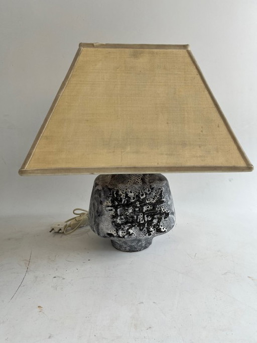 Ceramic table lamp in grey/black 1960 with original shade in excellent condition, no chips!