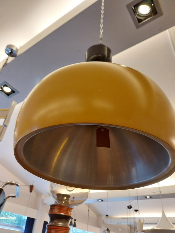 Image 1 of Danish pendant lamp in mustard yellow by A. Schrøder -kemi 