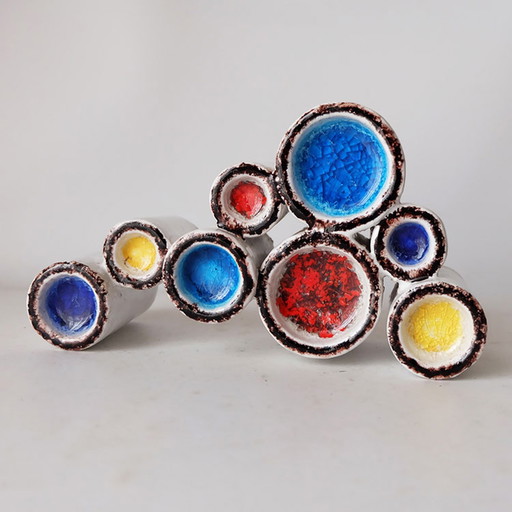 Guido Gambone (attr) for Bijenkorf. Colorful ceramic object. Rare. – beeldhouwkunst, Abstract (photo 2 of 5)