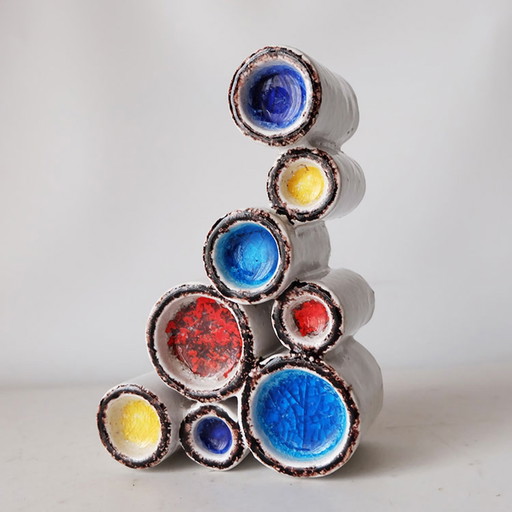 Guido Gambone (attr) for Bijenkorf. Colorful ceramic object. Rare. – beeldhouwkunst, Abstract
