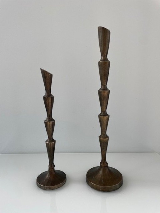 2 Minimalist Metal Candlesticks In Antique Bronze Color