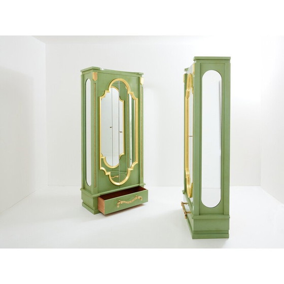 Image 1 of Pair of vintage cabinets in solid oak wood decorated with celadon green lacquer by André Arbus, 1930