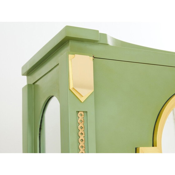 Image 1 of Pair of vintage cabinets in solid oak wood decorated with celadon green lacquer by André Arbus, 1930