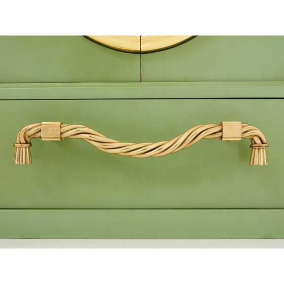 Image 1 of Pair of vintage cabinets in solid oak wood decorated with celadon green lacquer by André Arbus, 1930