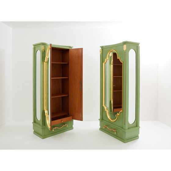 Image 1 of Pair of vintage cabinets in solid oak wood decorated with celadon green lacquer by André Arbus, 1930