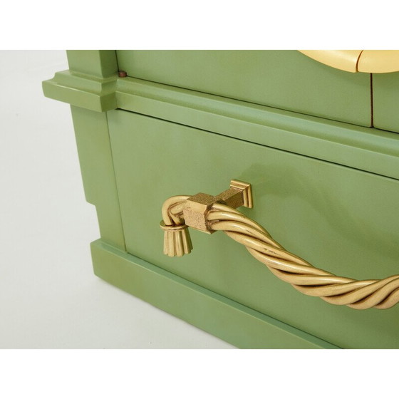 Image 1 of Pair of vintage cabinets in solid oak wood decorated with celadon green lacquer by André Arbus, 1930