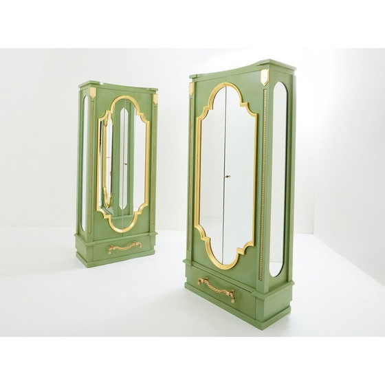 Image 1 of Pair of vintage cabinets in solid oak wood decorated with celadon green lacquer by André Arbus, 1930