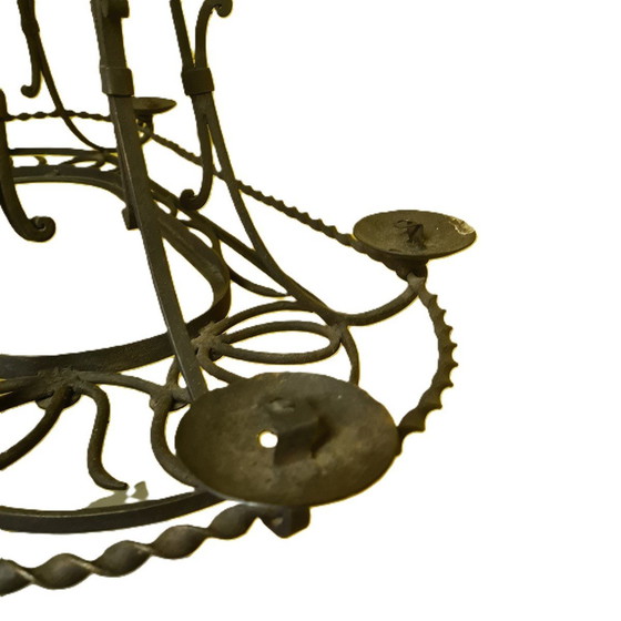 Image 1 of Lampadario in ferro battuto a 6 luci, circa 1950