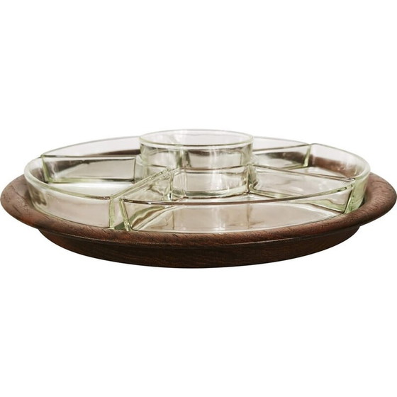 Image 1 of Vintage teak and glass table set for appetizers, Denmark 1960s