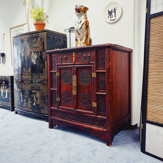 Image 1 of Authentic Chinese Cabinet With Handcrafted Carvings