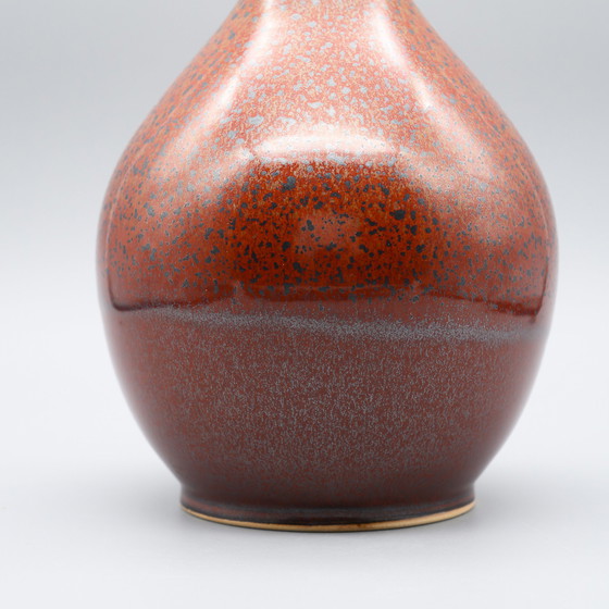 Image 1 of Red Mid Century Modern Studio Ceramic Bottle Vase signed H 24 cm WGP