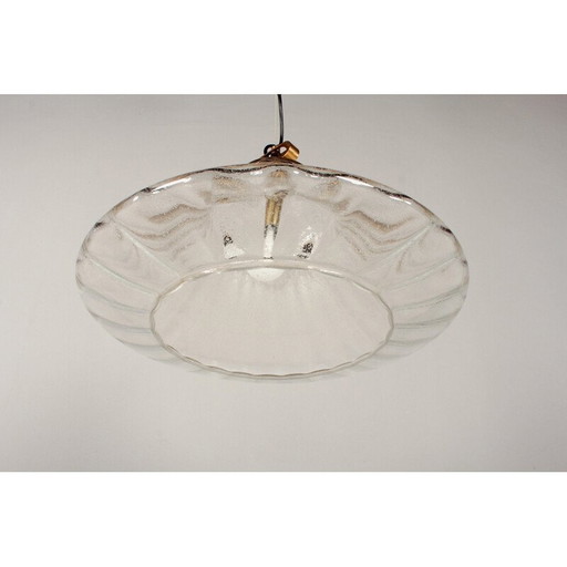 Vintage glass and brass pendant lamp by Limburg, Germany 1970