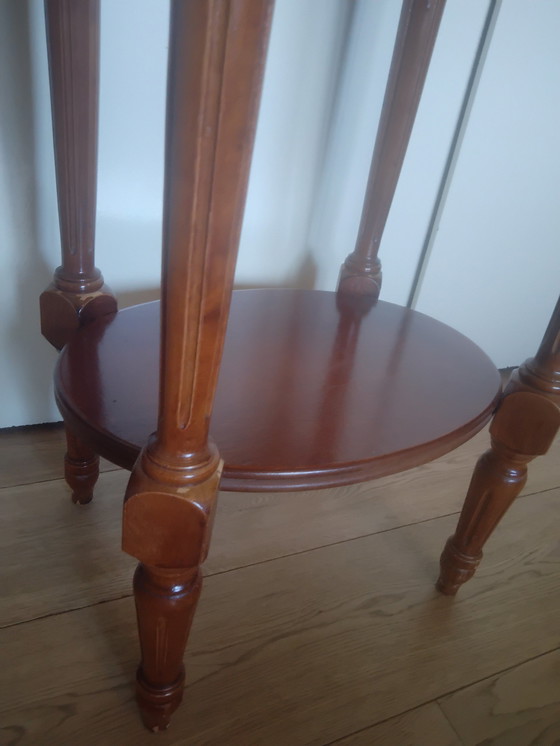 Image 1 of Wood Plant Table With Red Marble Top