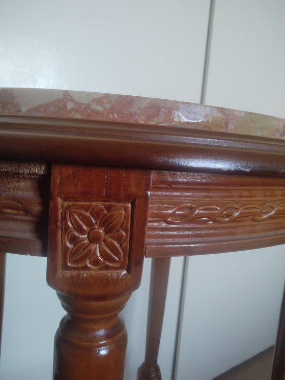 Image 1 of Wood Plant Table With Red Marble Top