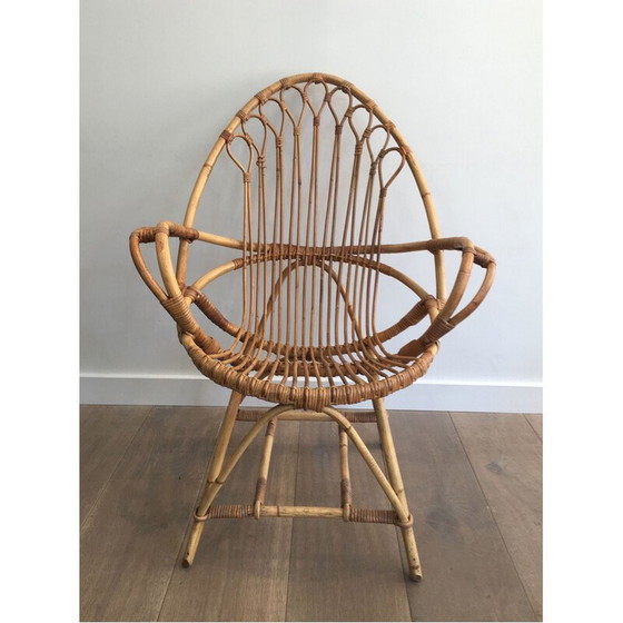 Image 1 of Pair of vintage rattan armchairs, egg shape, 1950