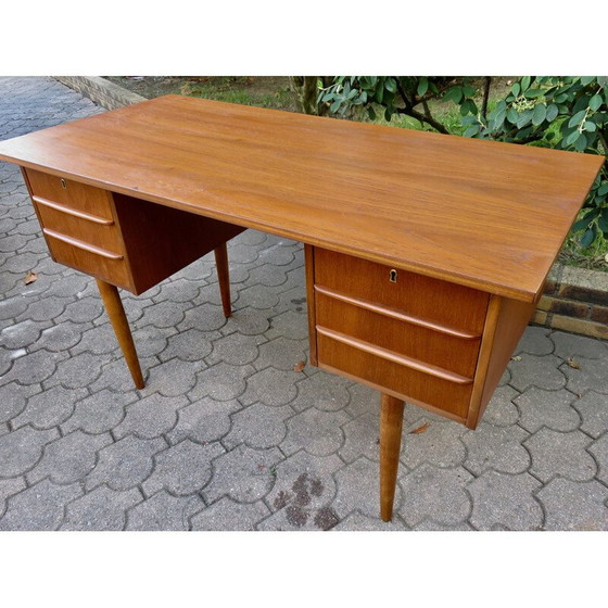Image 1 of Vintage teak desk with 2 pedestals, Denmark 1960