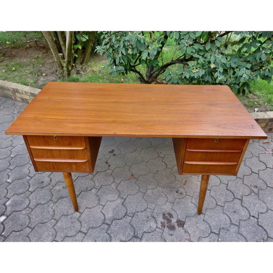 Image 1 of Vintage teak desk with 2 pedestals, Denmark 1960