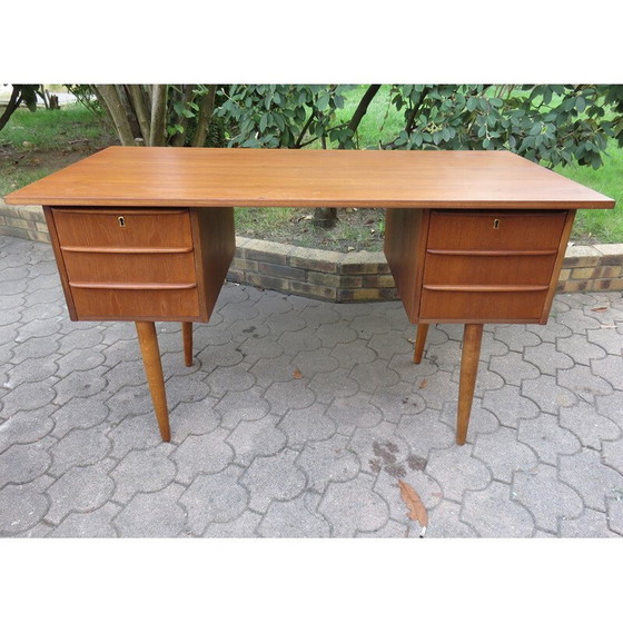 Image 1 of Vintage teak desk with 2 pedestals, Denmark 1960