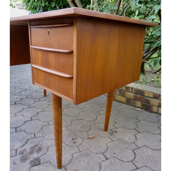 Image 1 of Vintage teak desk with 2 pedestals, Denmark 1960
