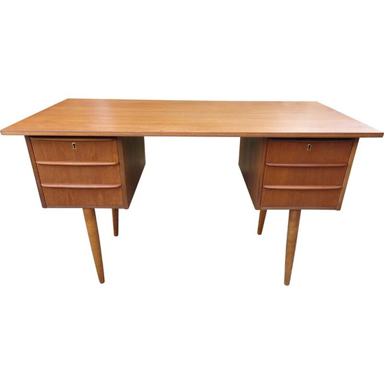 Image 1 of Vintage teak desk with 2 pedestals, Denmark 1960