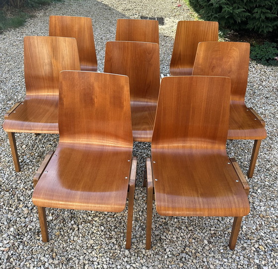 Image 1 of Scandinavian 1960'S Thermoformed Beech Chairs (Set Of 8)