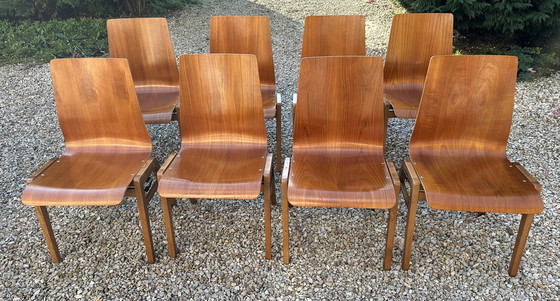 Image 1 of Scandinavian 1960'S Thermoformed Beech Chairs (Set Of 8)