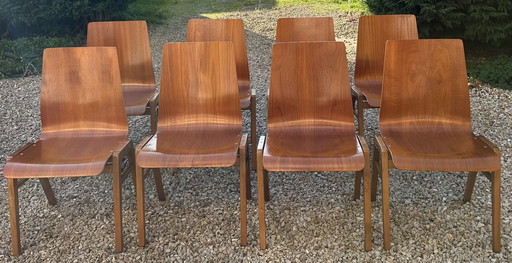 Scandinavian 1960'S Thermoformed Beech Chairs (Set Of 8)