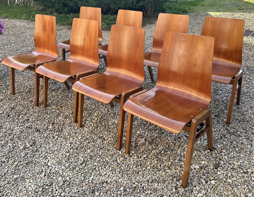 Scandinavian 1960'S Thermoformed Beech Chairs (Set Of 8)