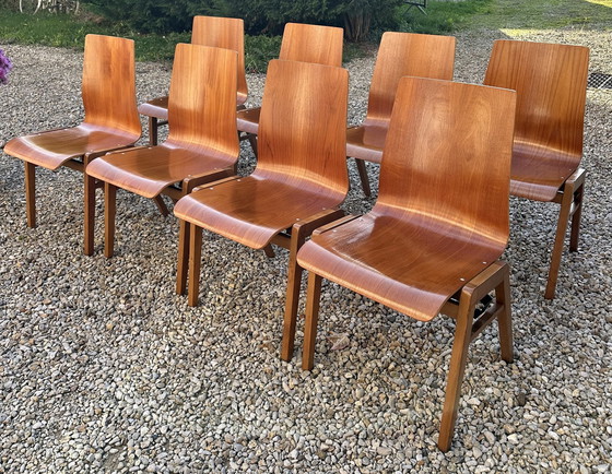 Image 1 of Scandinavian 1960'S Thermoformed Beech Chairs (Set Of 8)