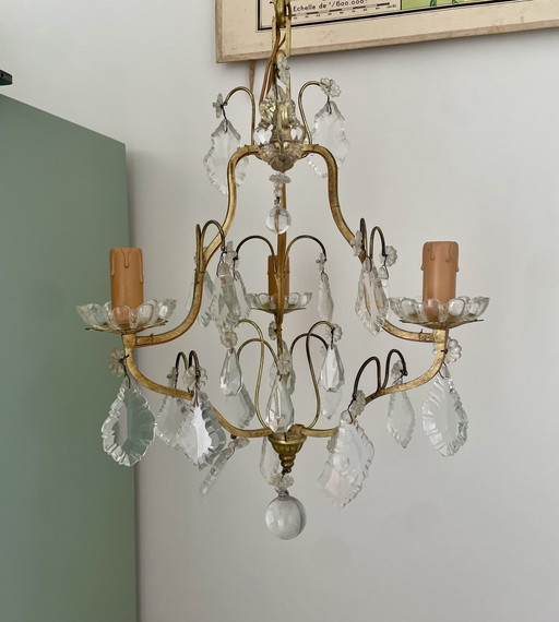 Brass And Crystal Chandelier