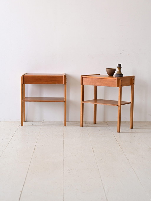 Pair Of Swedish Teak Bedside Tables With Drawer